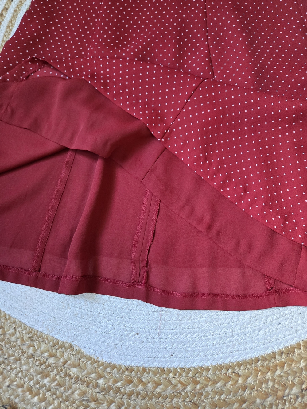 Vintage 90s Burgundy Polka Dot Midi Dress Retro Pin-Up Romantic Casual Chic - Picture 5 of 16